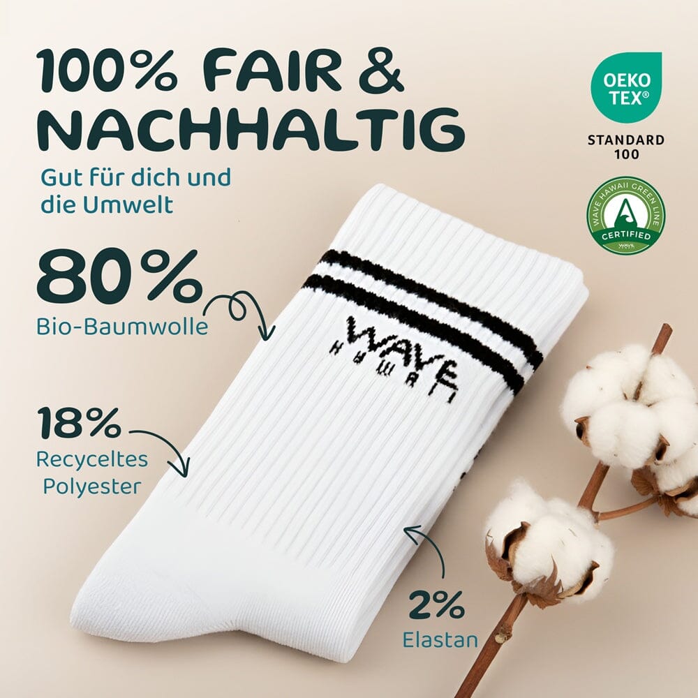 Cotton Crew Socks Stripes + Logo white Socken WAVE HAWAII