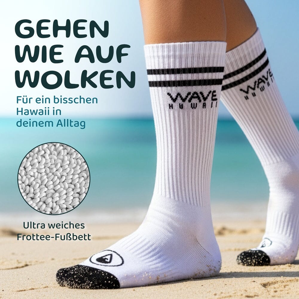 Cotton Crew Socks Stripes + Logo white Socken WAVE HAWAII