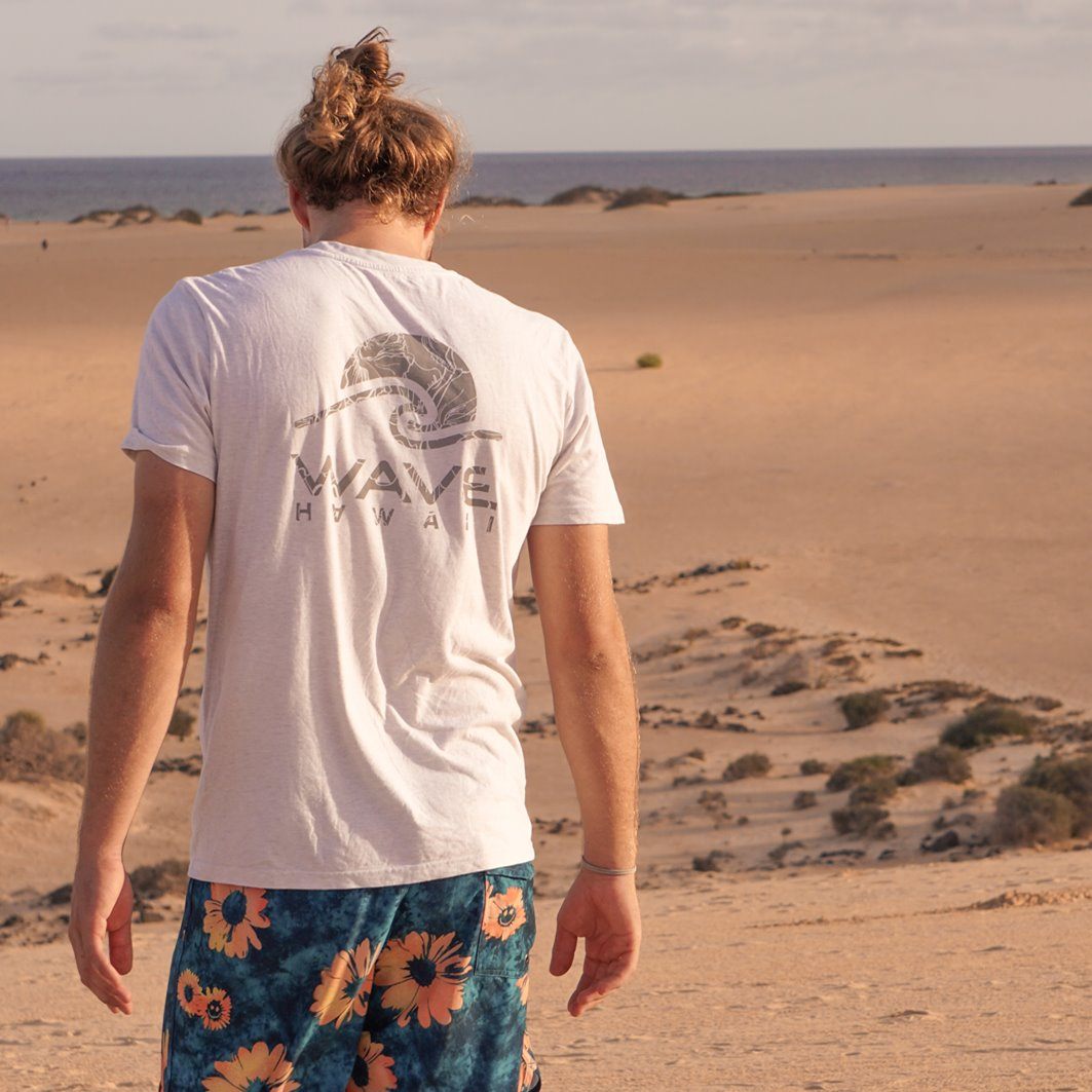 T-Shirt Kalaoa, Heather Cream Grey, Bio Baumwolle T-Shirt WAVE HAWAII