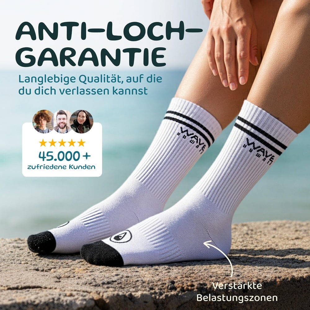 3er Set | Cotton Crew Socks Stripe + Logo (weiß) | Test WAVE HAWAII 